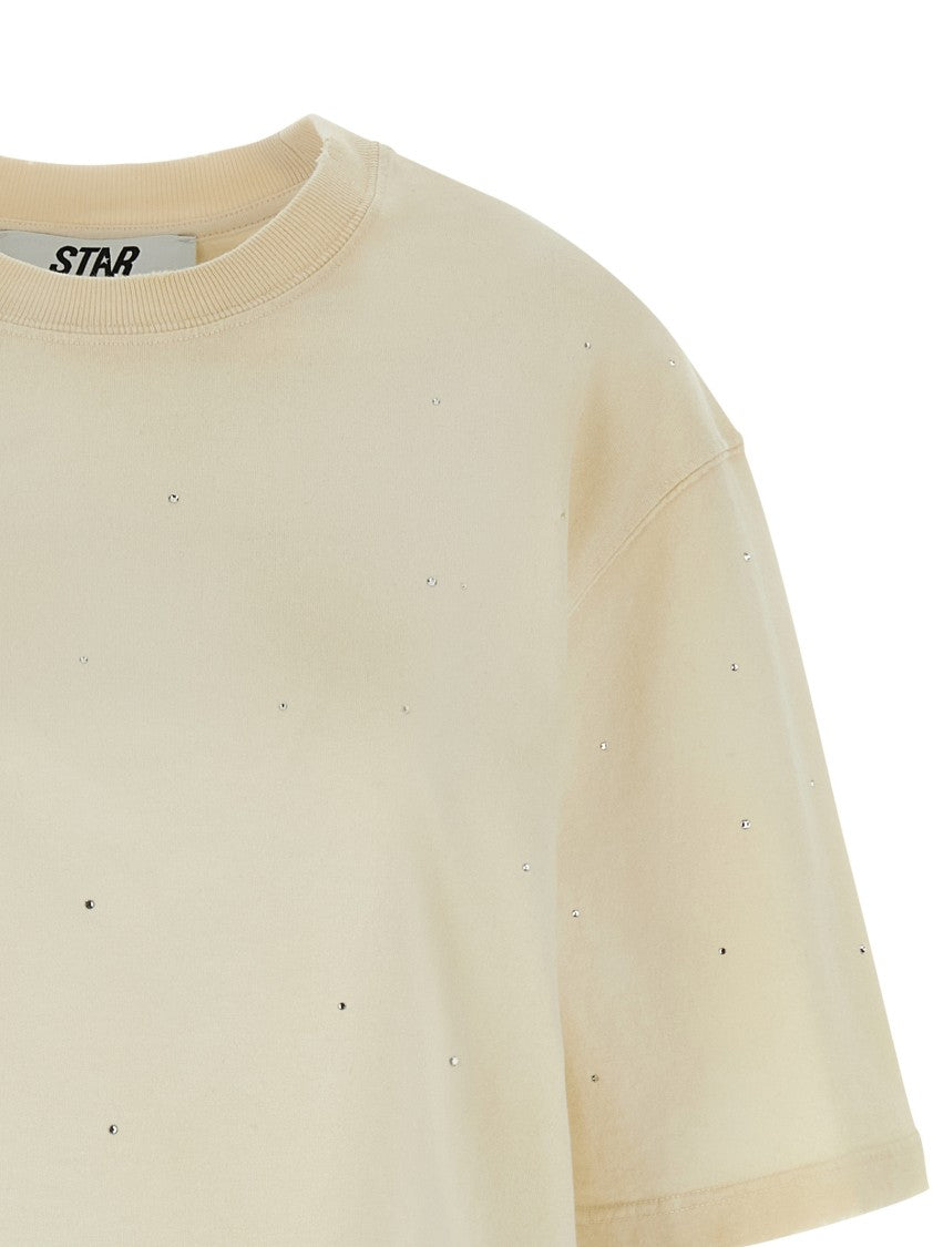 Golden Goose Vintage Effect Cotton T-Shirt With Crystal Embellishments