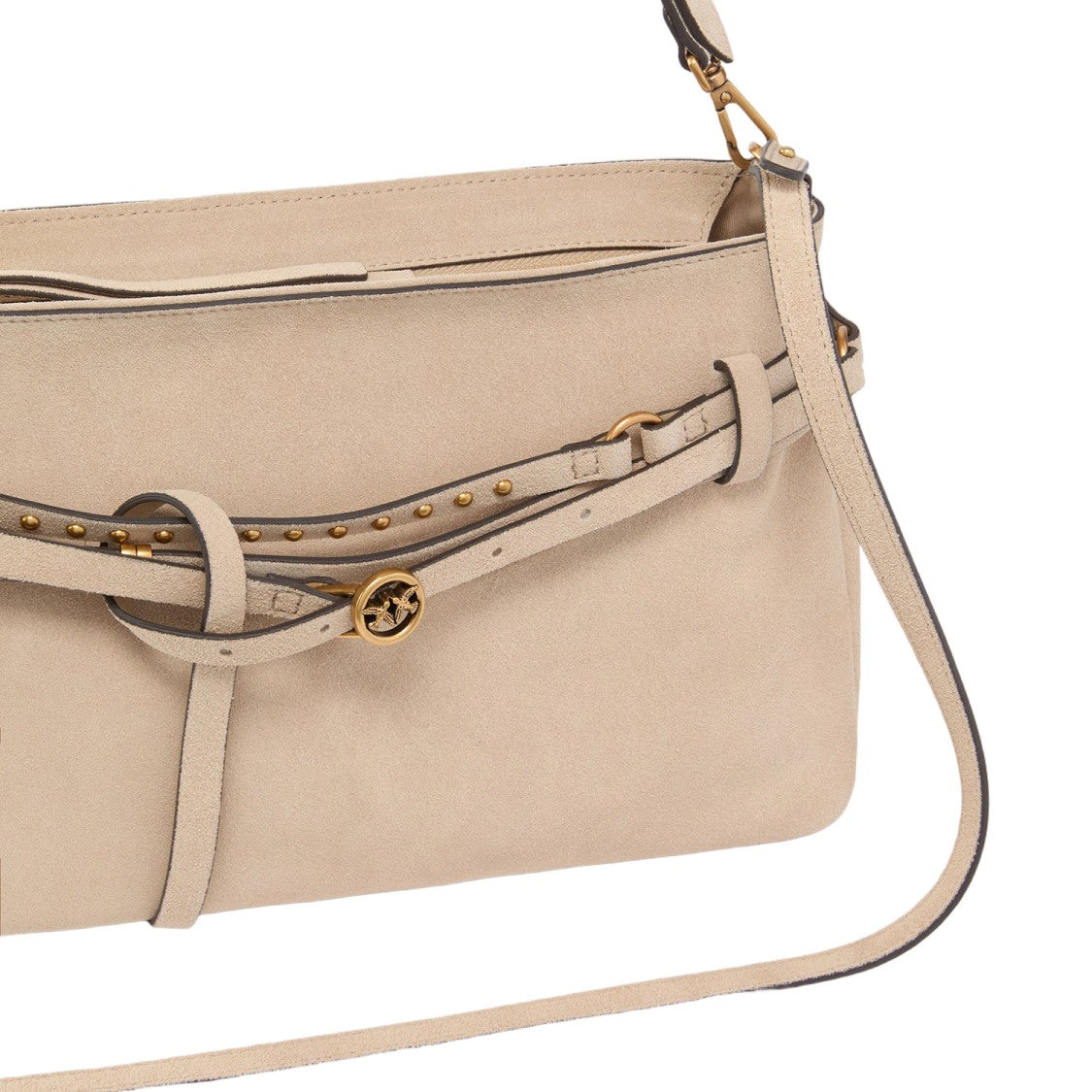 Pinko Structured Beige Suede Shoulder Bag