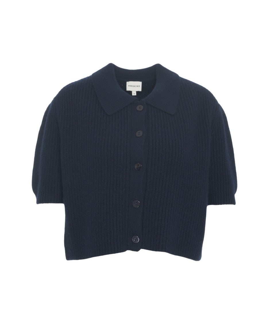 Herskind Ribbed Knit Cardigan With Classic Collar