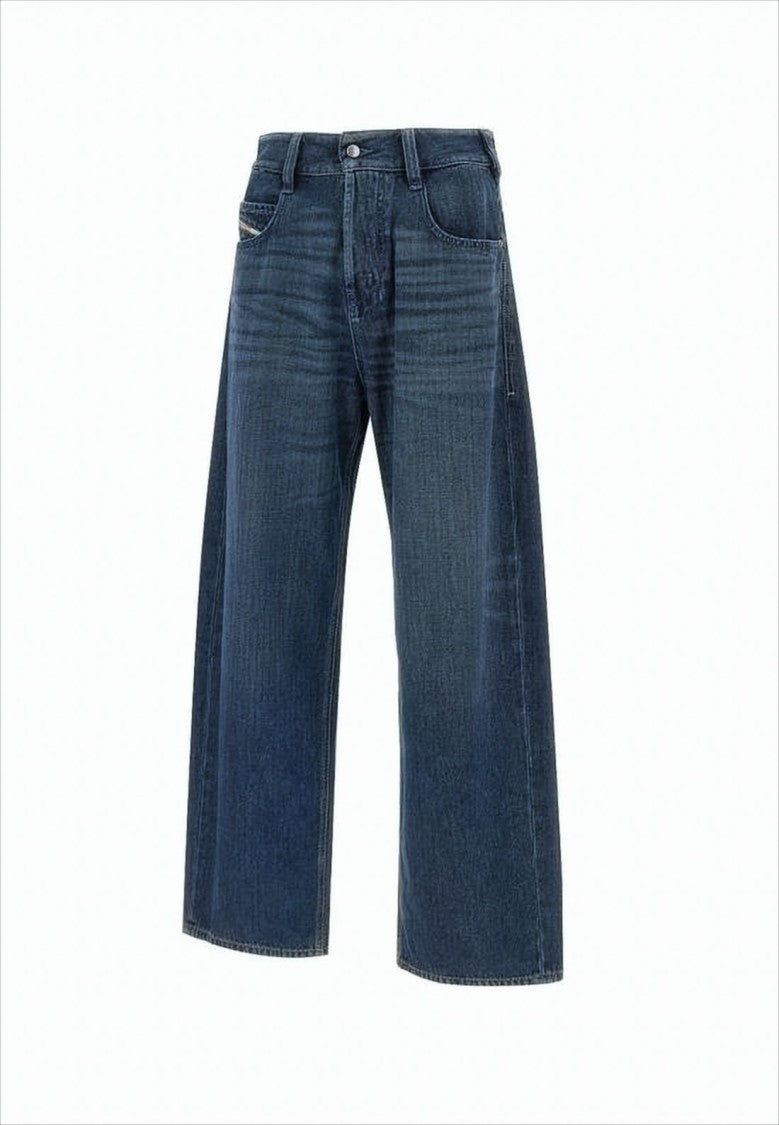 Diesel Cropped Wide-Leg Denim Pants With Classic Five-Pocket Design