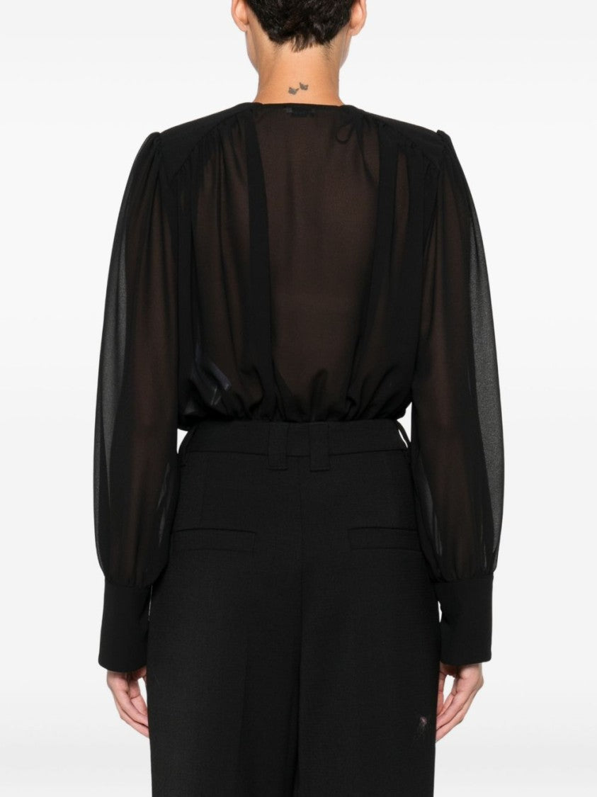 Elisabetta Franchi Black Bodysuit Shirt With Deep V-Neckline