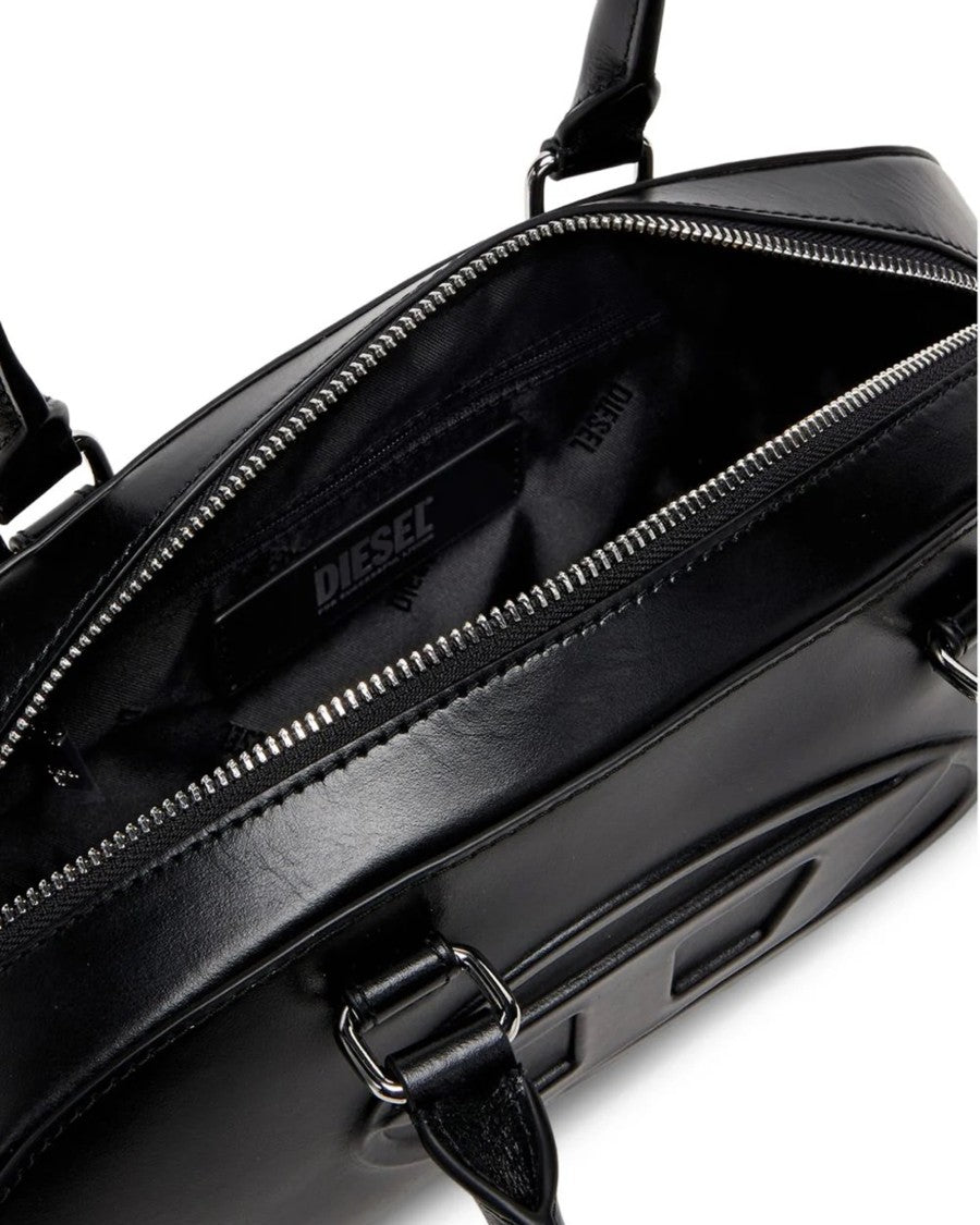 Diesel Elongated Bowling Dome Shoulder Bag In Smooth Black Leather