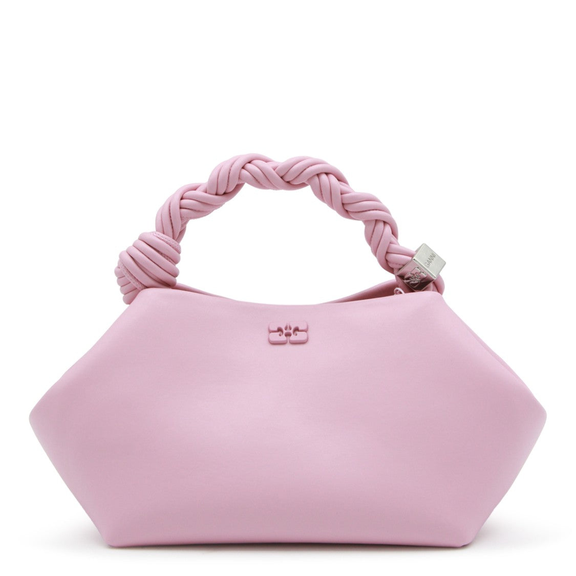 Ganni Twisted Top Handle Pink Handbag With Versatile Shoulder Strap