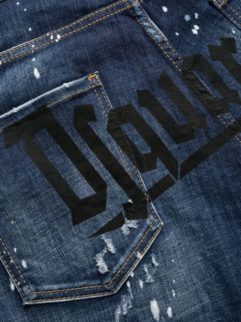 Dsquared2 Blue Distressed Five-Pocket Cotton-Blend Skinny Jeans