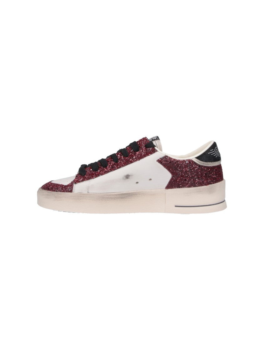 Golden Goose Low-Top Sneakers With Burgundy Glitter Overlays