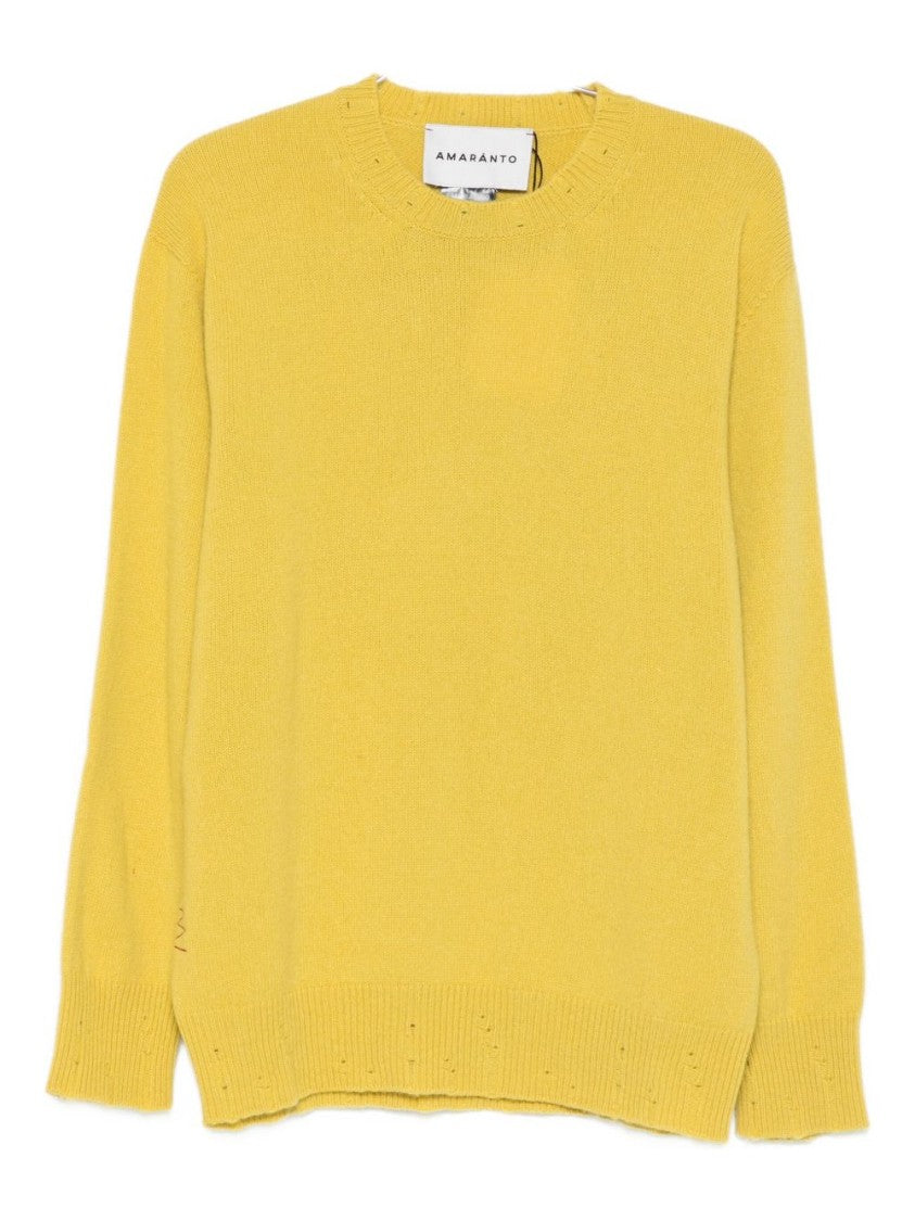 Amaranto Plain Yellow Sweater With Ribbed Cuffs