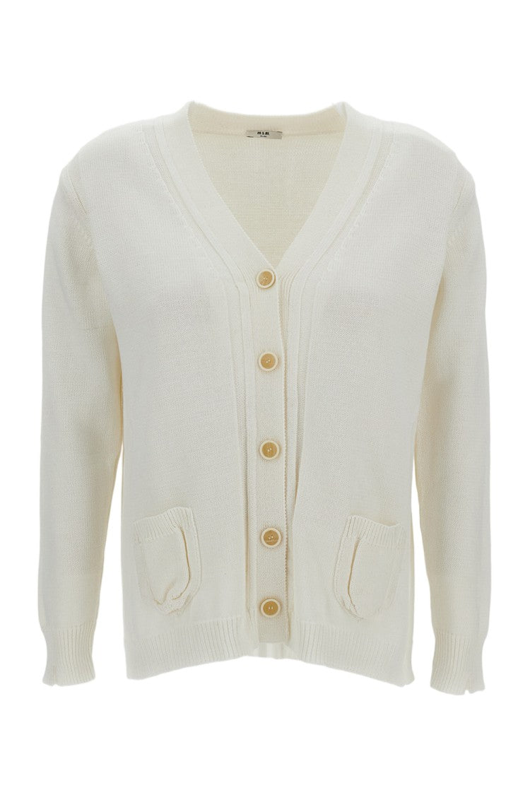 M.S.M. Milano Ribbed Cotton Cardigan With Button Closure And Applied Pockets