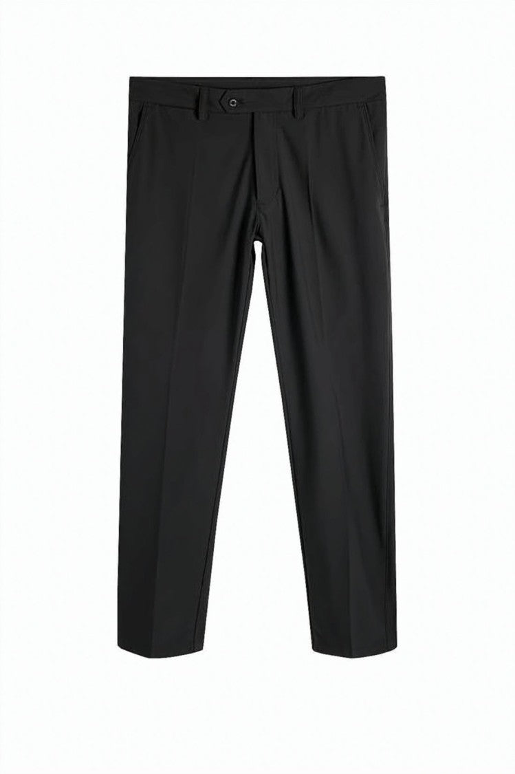 J Lindeberg Tailored Black Straight Pants With Subtle Crease Lines