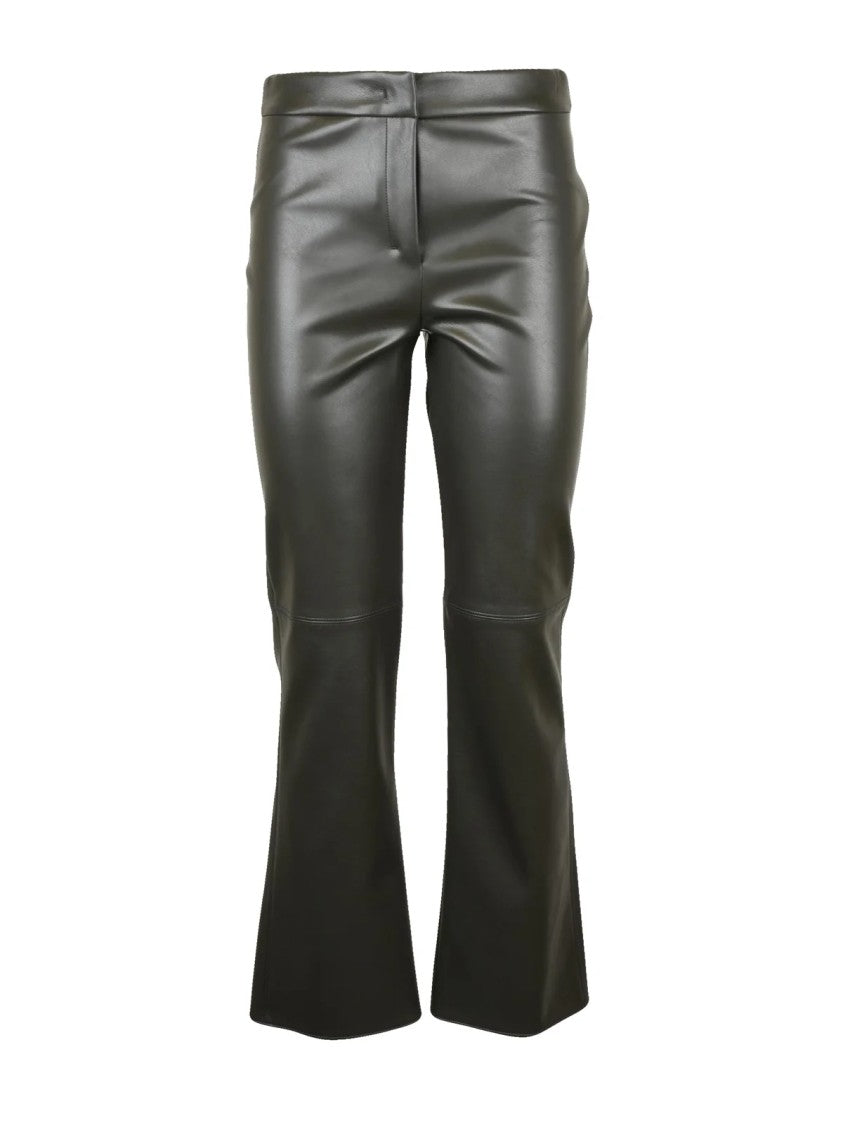 Max Mara Fluid Drape Flared Trousers With Leather-Like Finish