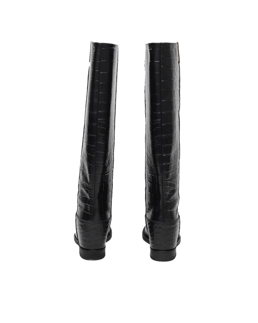 Via Roma 15 Cocco Black Pull-On Gold Detail Leather Boots