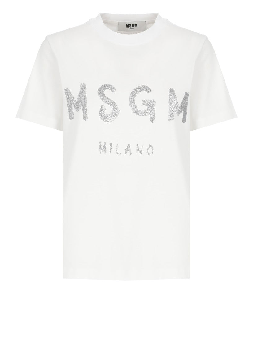 Msgm White Cotton T-Shirt