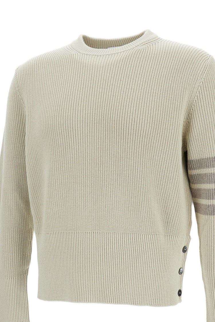 Thom Browne Garment-Dyed Crewneck Sweater With Distinctive Grosgrain Detail