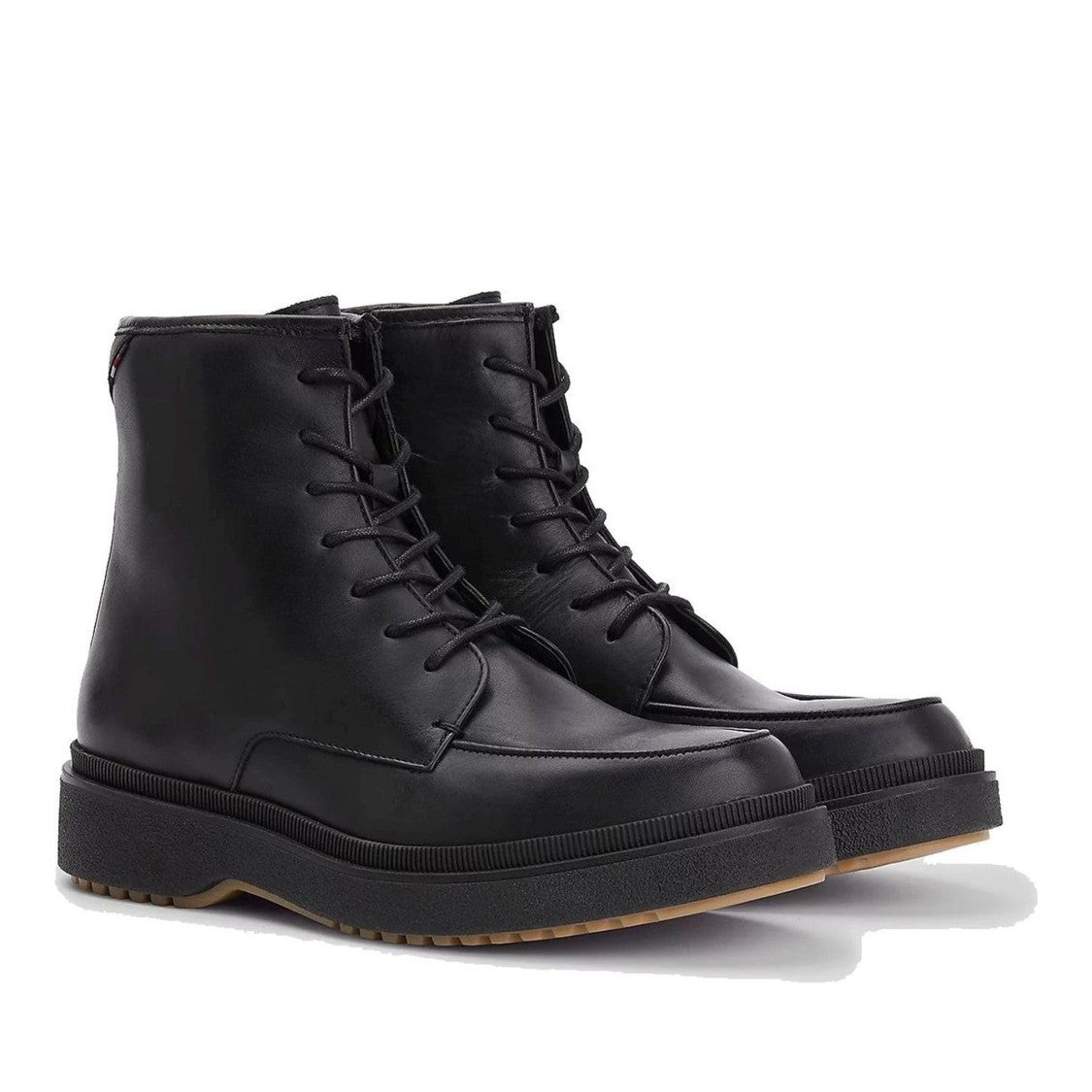 Tommy Hilfiger Black Cleated Lace-Up Leather Boots
