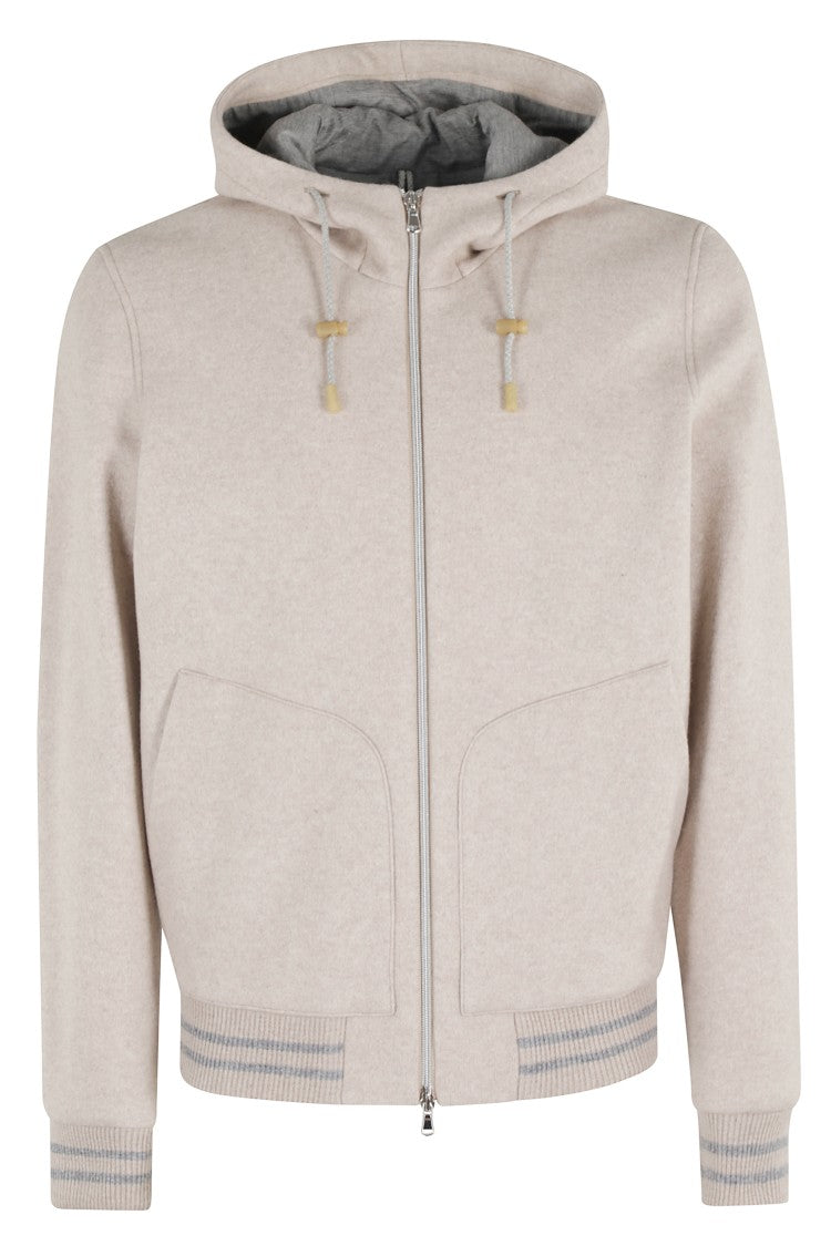L.B.M. Dove Gray Wool Fabric Bomber Jacket With Drawstring Hood