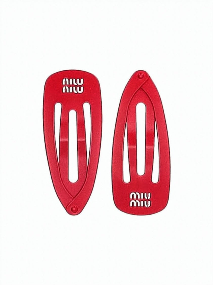 Miu Miu Metal Hair Pins With Teardrop Shape And Logo Detail