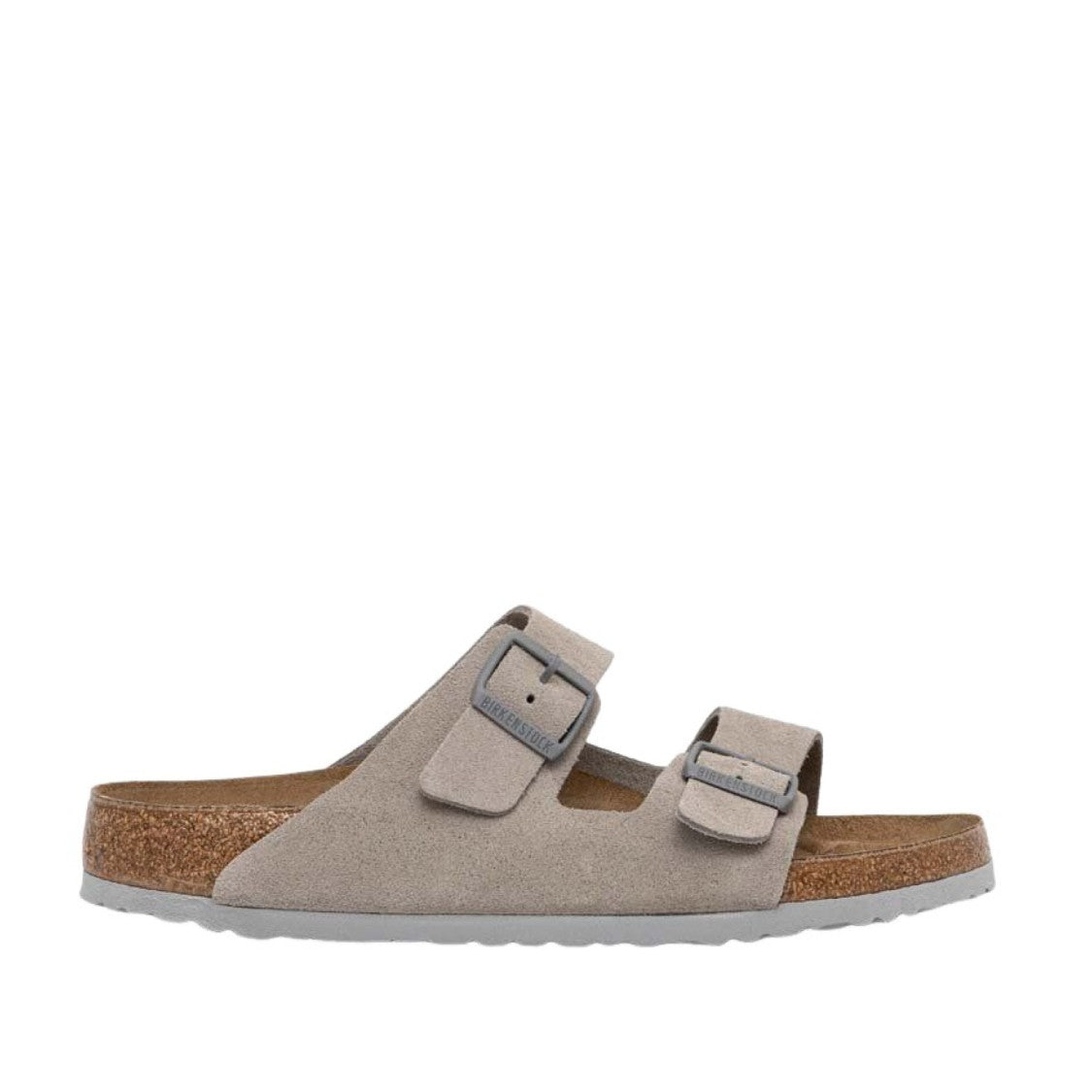 Birkenstock Two-Strap Grey Suede Sandal With Buckles