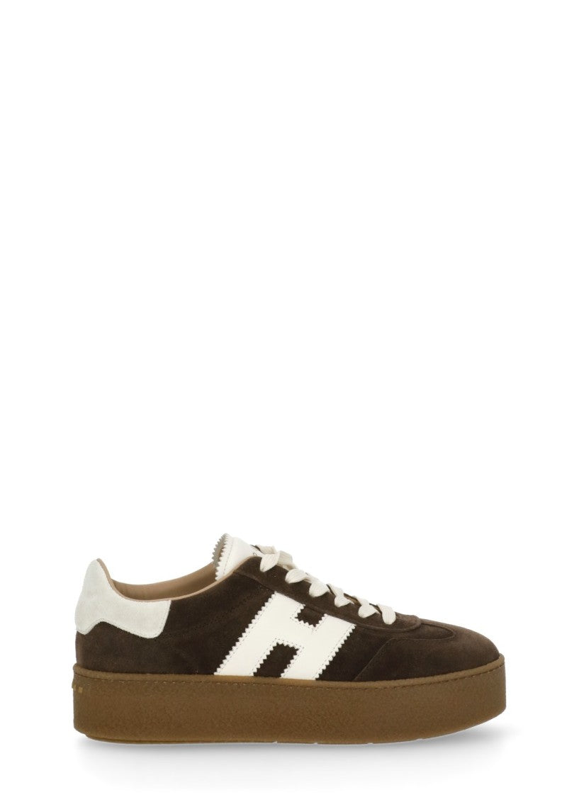 Hogan Brown Suede Leather Sneakers With Rubber Platform Sole
