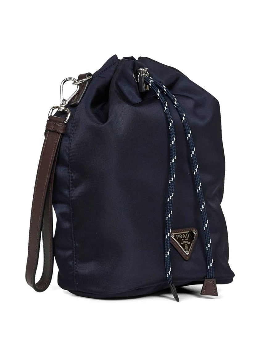 Prada Compact Drawstring Bag With Leather Accents