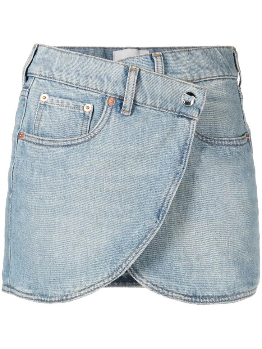 Coperni Asymmetrical Light Blue Denim Mini Skirt With Classic Details