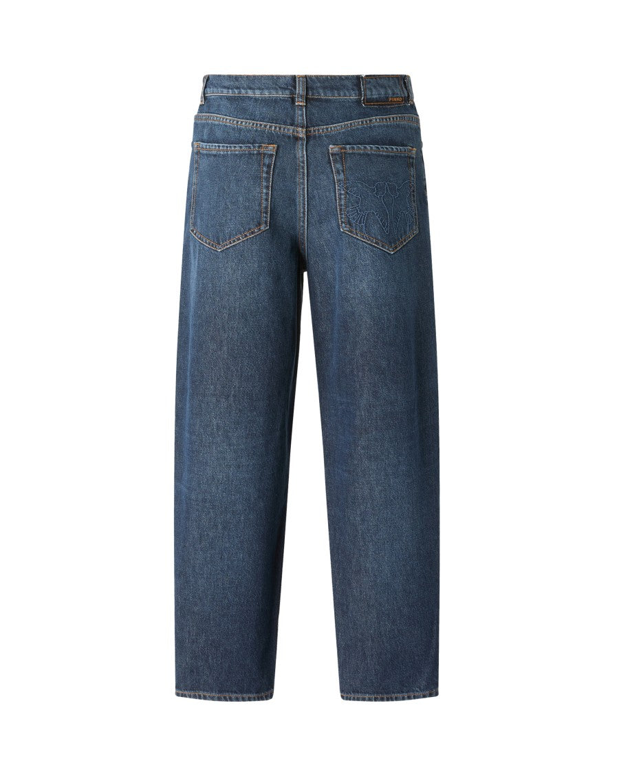 Pinko Balloon-Fit Medium Blue Denim Jeans With Love Birds Detailing