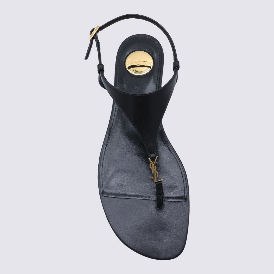 Saint Laurent Black Cassandra Leather Flat Sandals