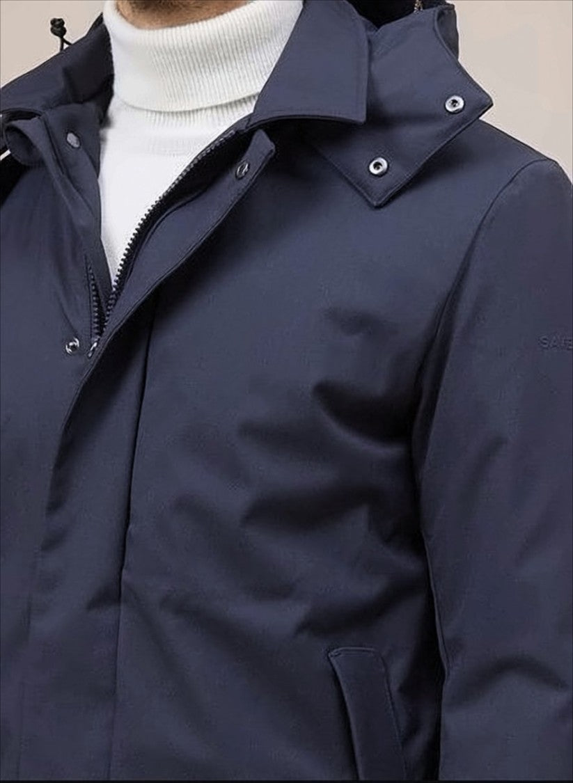 Save The Duck Hooded Blue Jacket With Zip