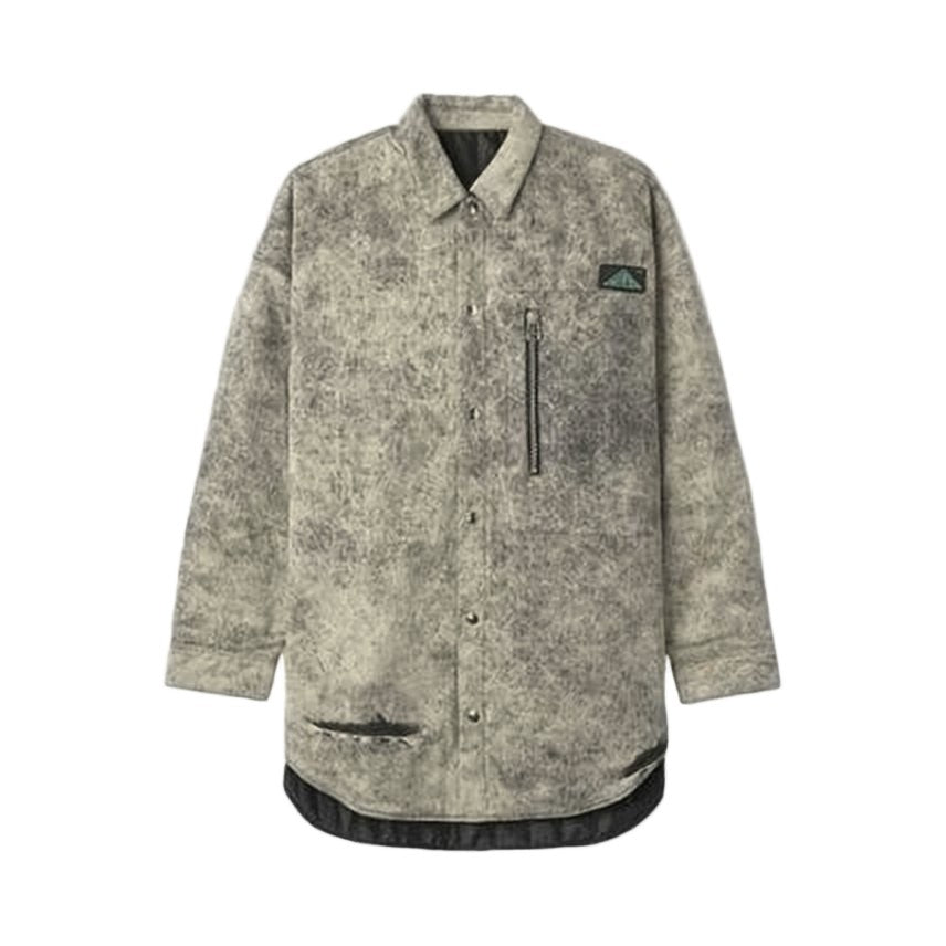 Oamc Distressed Grey Denim Jacket With Quilted Lining