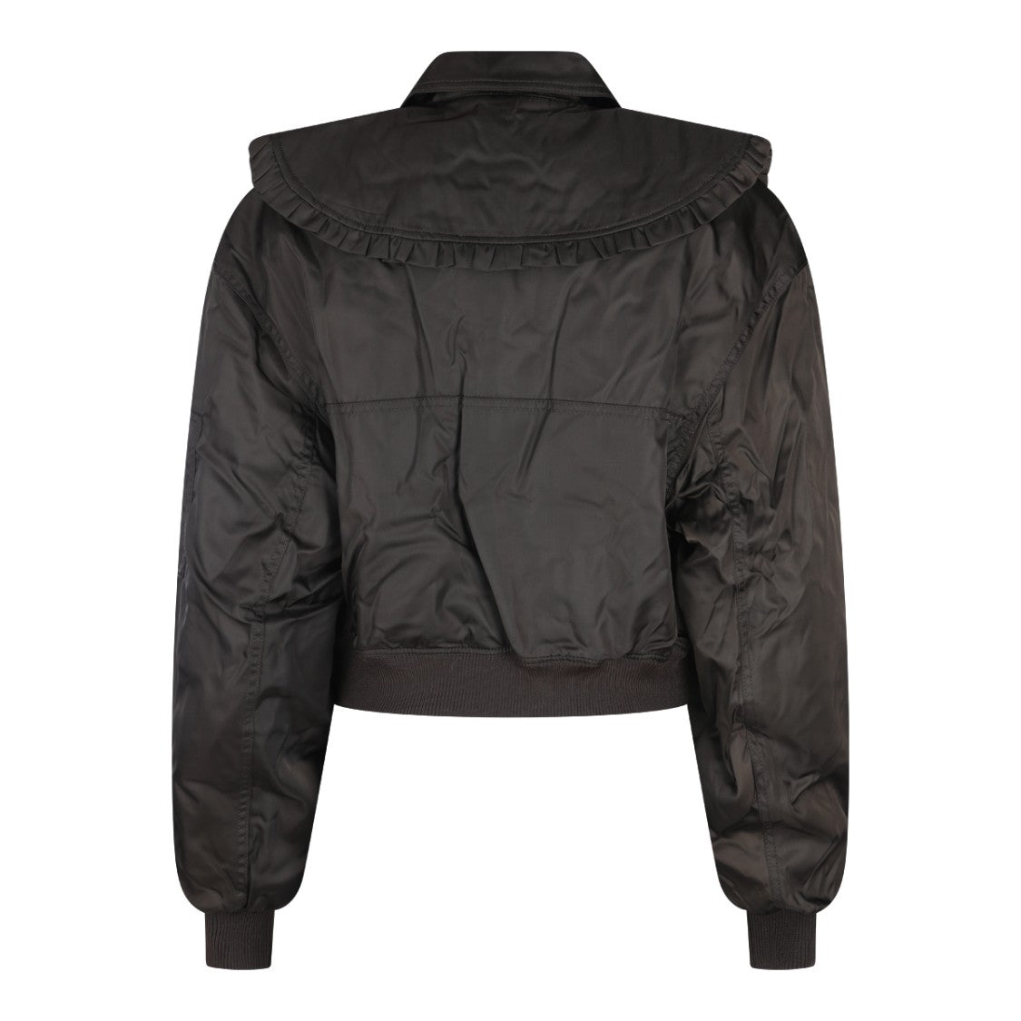 Ganni Cropped Jacket With Ruffled Collar