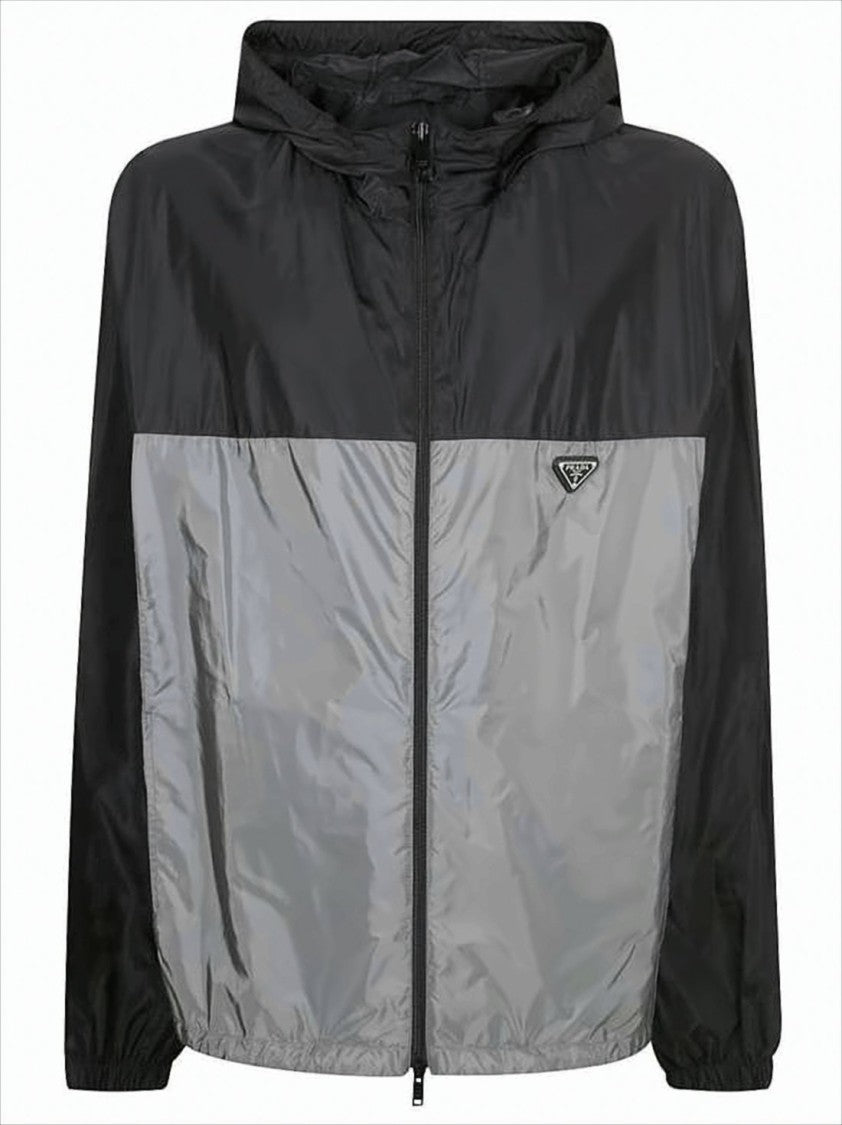 Prada Two-Tone Lightweight Jacket With Hood And Triangular Logo