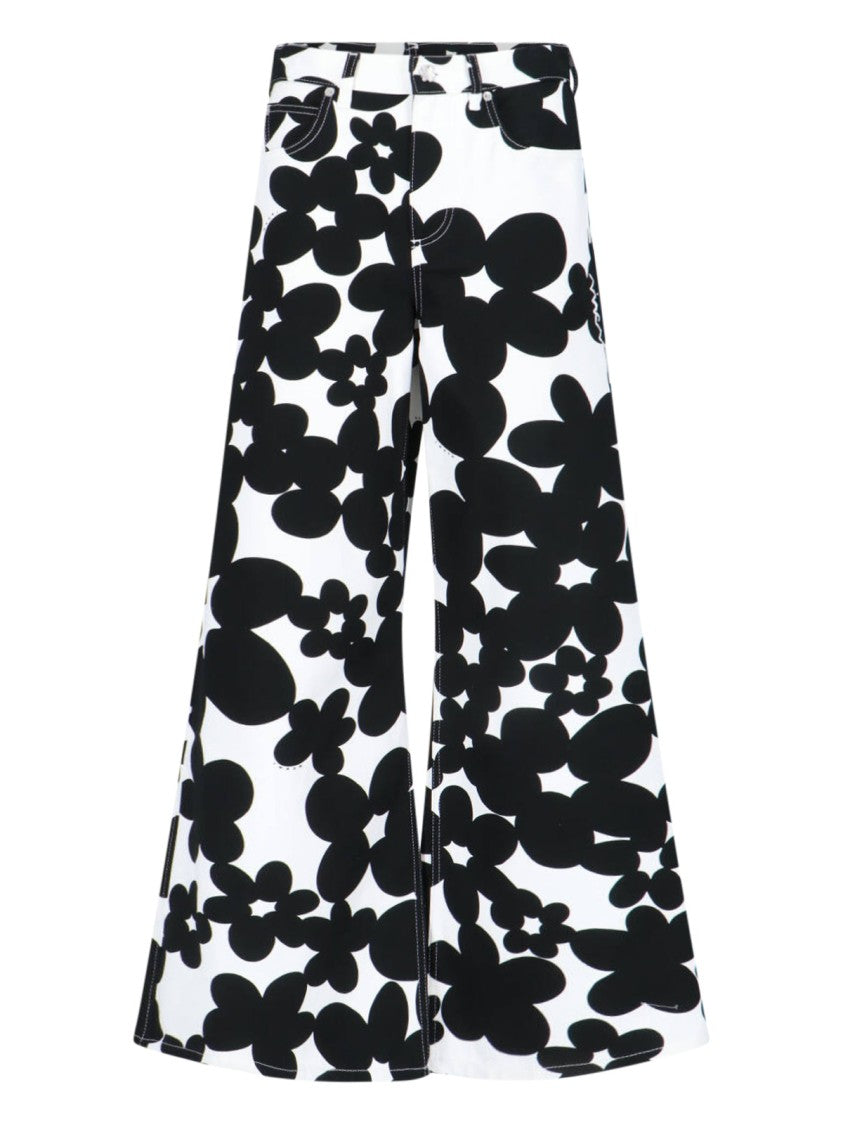 Marni "Dillies" Floral Print Wide-Leg Pants – White