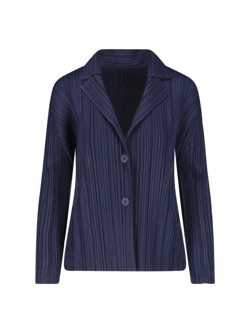 Pleats Please Issey Miyake Navy Pleated Classic Lapel Blazer