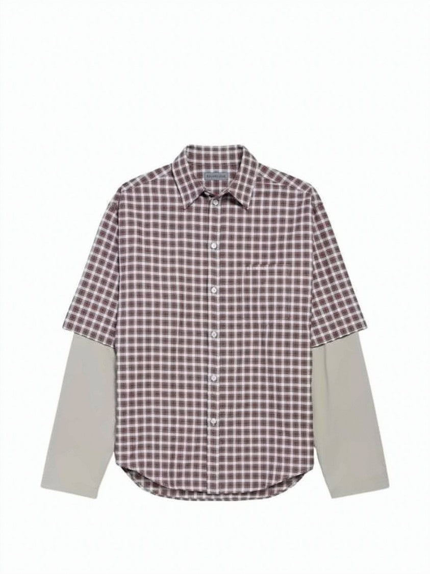 Balenciaga Layered Short-Sleeve Checkered Shirt With Classic Collar