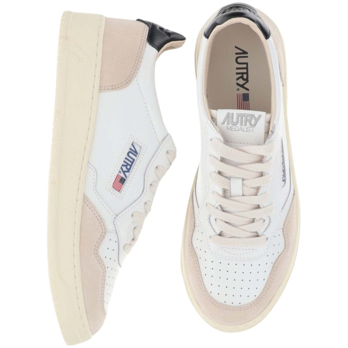 Autry White Black Medalist Low Leather Suede Sneakers