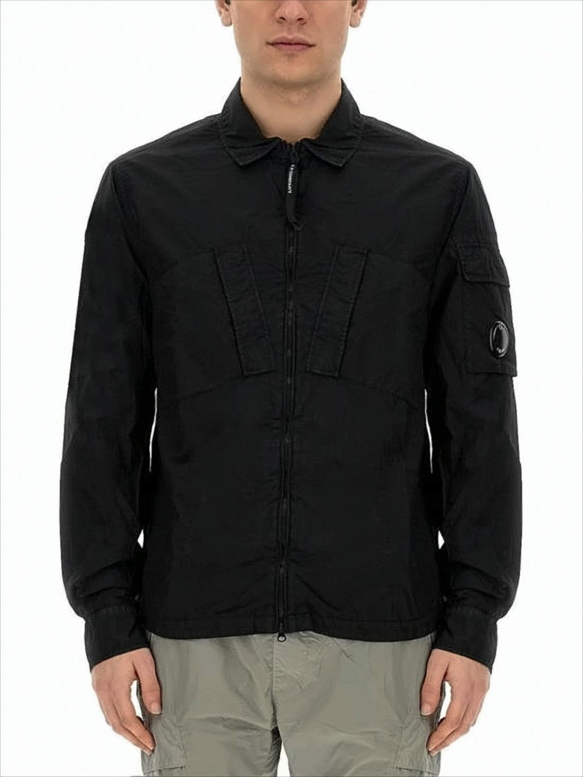 C.P. Company Minimalist Black Polyamide Jacket With Innovative Design Elements