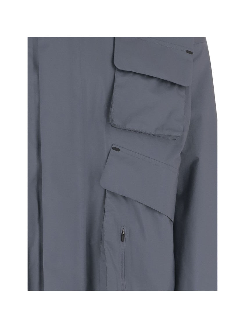Save The Duck Anthracite Blue Nylon Jacket With Multi-Pocket Design