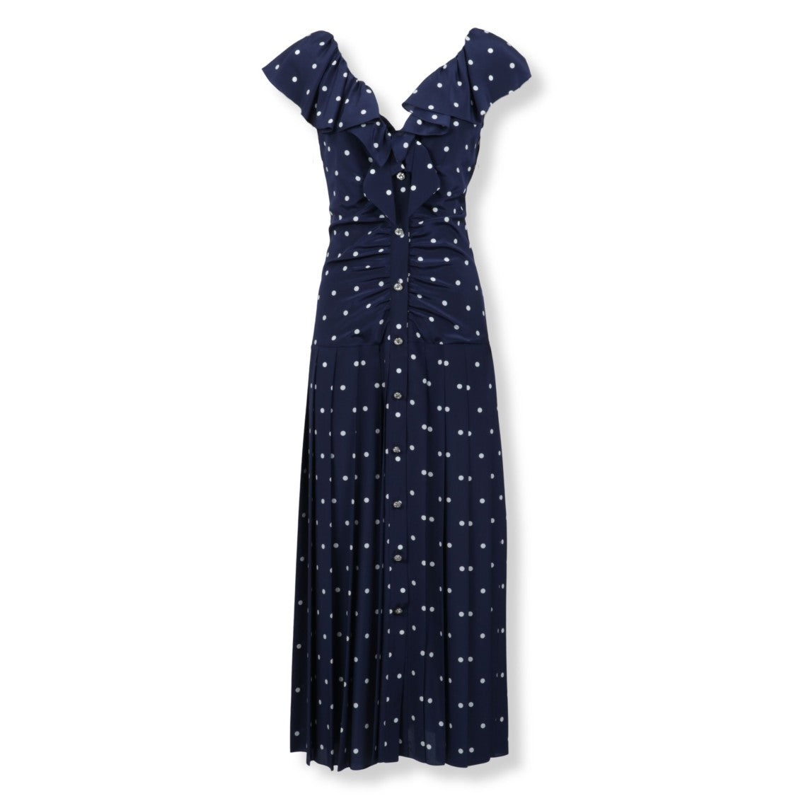 Alessandra Rich Polka Dot Silk Dress With Ruffle