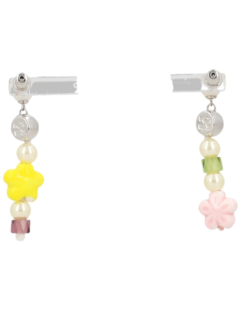 Off-White Silver Flower Pearls Brass Earrings