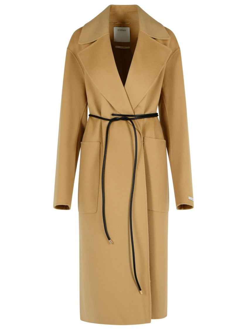 Sportmax Abate' Camel Virgin Wool Robe Coat