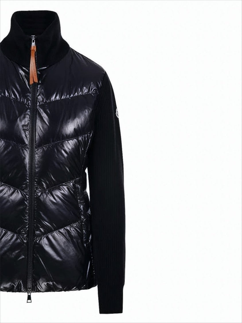 Moncler Quilted Black Jacket With Knit Sleeves