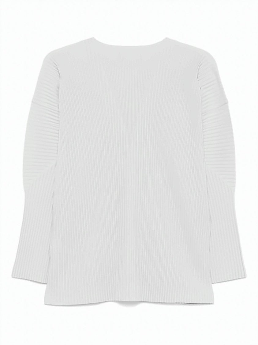 Homme Plissé Issey Miyake Fine Pleated White Jacket With V-Neckline And Button-Down Closure