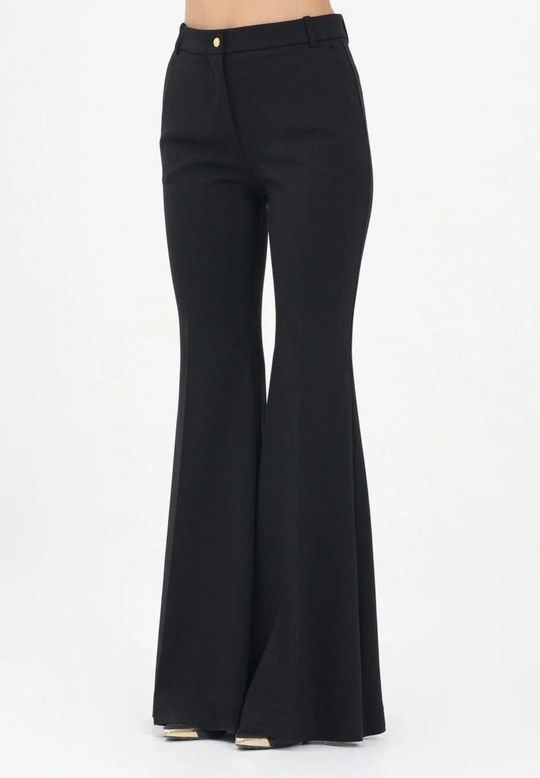 Pinko Black Gold-Button Flared Viscose-Blend Flared Pants