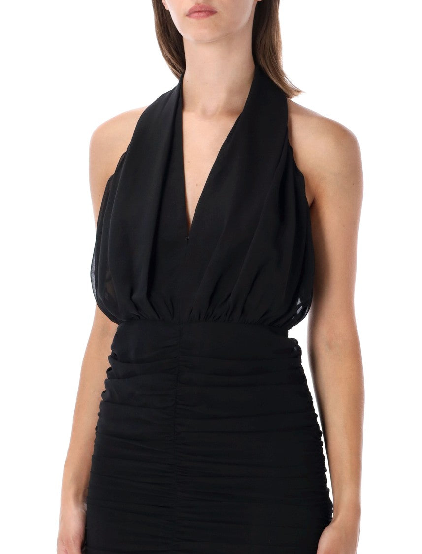 Rotate Riched Draped Halter Neck Mini Dress