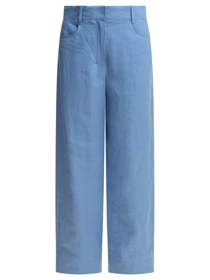 Max Mara Relaxed Straight-Leg Trousers In Light Blue Linen