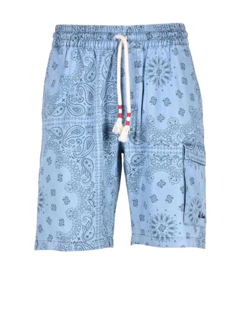 Mc2 Saint Barth Chambray Bermuda Shorts With Bandana Print And Contrast Drawstring