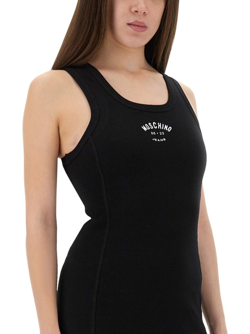 Moschino Long Ribbed Maxi Dress With Logo Detail