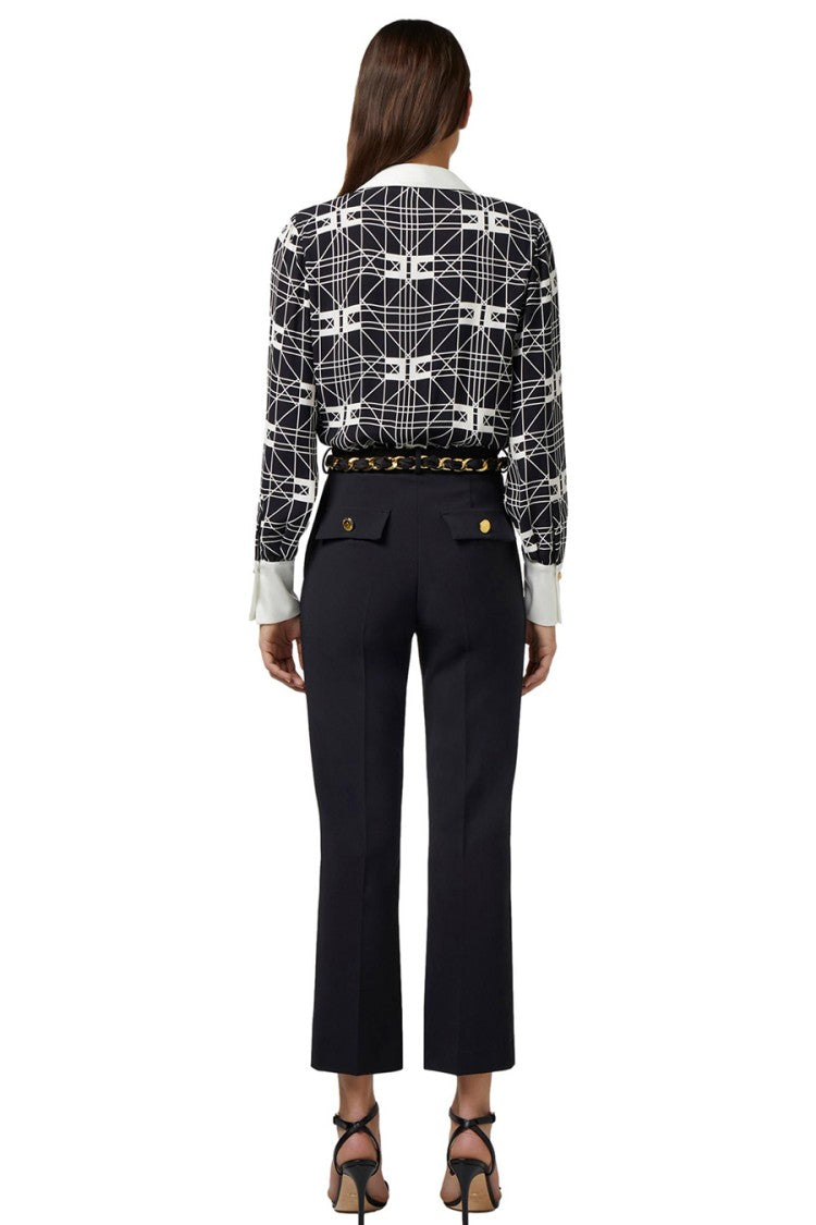 Elisabetta Franchi Multicolor Silk-Elastane Geometric-Print Wrap Bodysuit