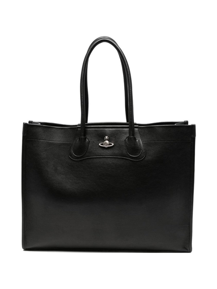 Vivienne Westwood Black Leather Orb Plaque Top Bag