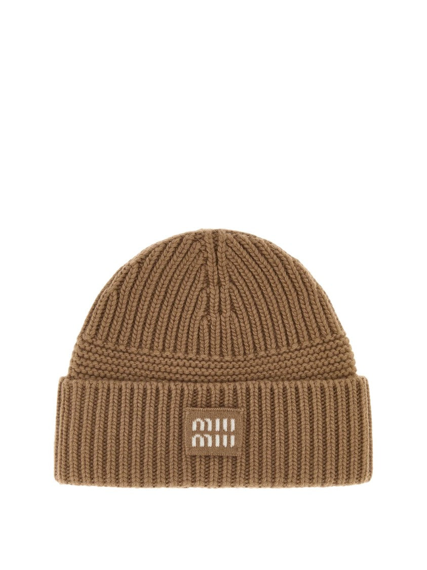 Miu Miu Ribbed Knit Beanie Hat