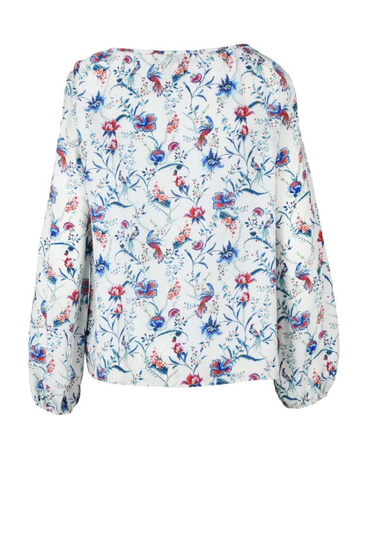 Attic And Barn Silk And Viscose Blouse - White/Blue