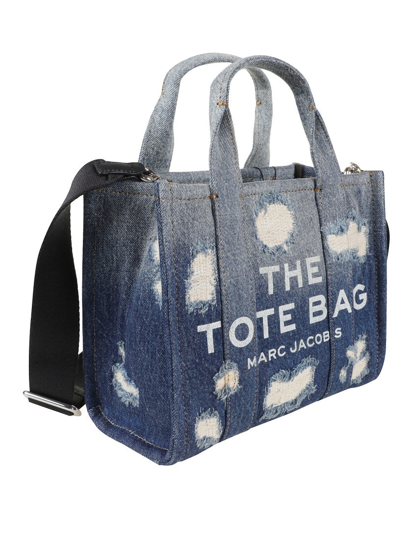 Marc Jacobs Distressed Denim Tote With Bold Lettering